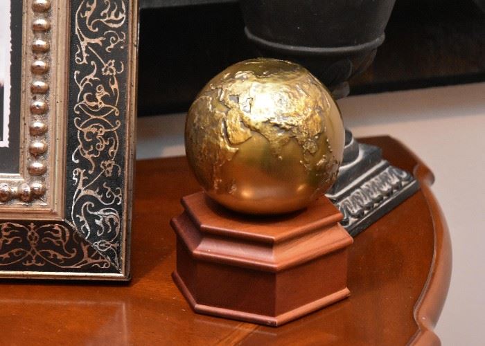 Brass Globe with Wooded Stand
