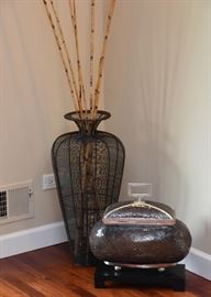 Wire Floor Vase with Bamboo, Sculptural Decorative Box 