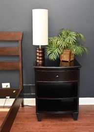 Ebonized Nightstand, Modern Wood Table Lamp, Decorative Artificial Plant