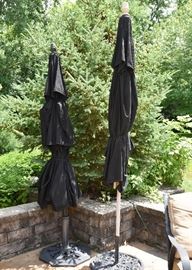 Black Patio Umbrella & Cast Iron Umbrella Stands