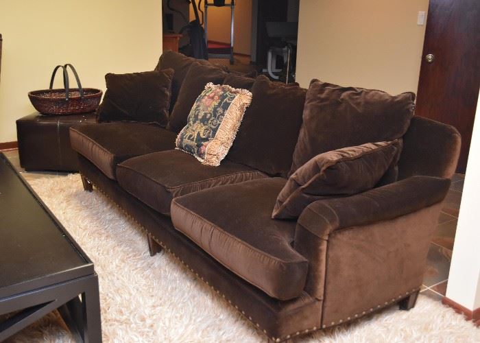 BUY IT NOW! $500 - Brown Velvet 3-Seat Sofa w/ Nailhead Trim (approx. 89" L x 36" W x 33.5" H at the back)