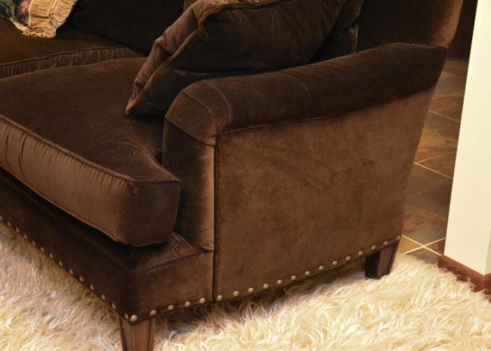 BUY IT NOW! $500 - Brown Velvet 3-Seat Sofa w/ Nailhead Trim (approx. 89" L x 36" W x 33.5" H at the back)