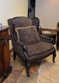 BUY IT NOW!  $250 - Carved Wood Wingback Chair (Paisley Upholstery)