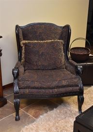 BUY IT NOW!  $250 - Carved Wood Wingback Chair (Paisley Upholstery)