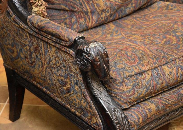 BUY IT NOW!  $250 - Carved Wood Wingback Chair (Paisley Upholstery)