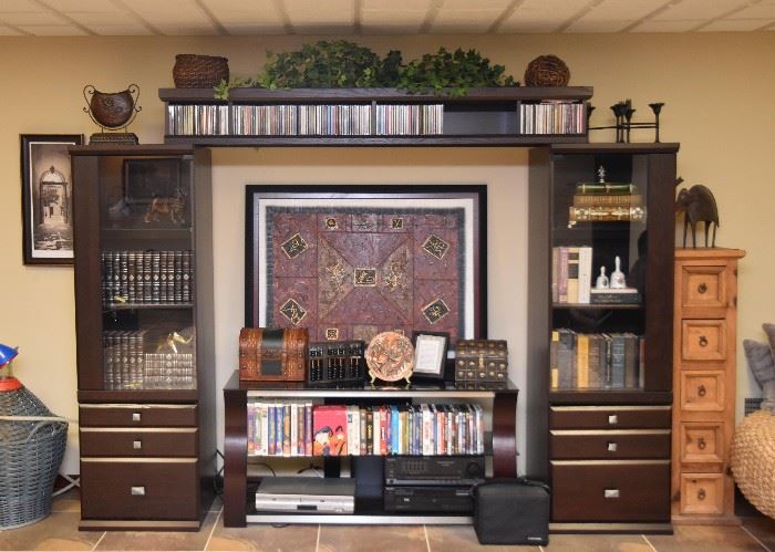 Entertainment Unit (2 Side Towers with Glass Doors, TV Stand, Upper CD Storage/Shelf)
