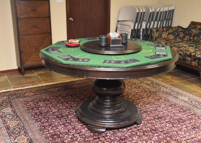 Round Pedestal Dining Table with Lazy Susan, Tabletop Poker Set