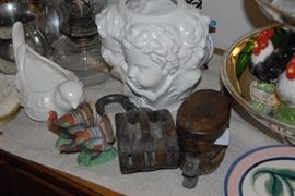 Antique wooden pulleys.