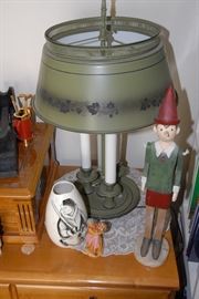 One of two Toile painted lamps