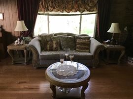 Neutral colors Sofa with matching chaise - coffee table set matches