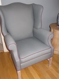 CUSTOM UPHOLSTERED WING CHAIR CONTRAST PIPING
