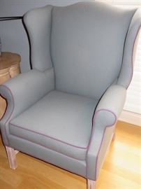 CUSTOM UPHOLSTERED WING CHAIR CONTRAST PIPING
