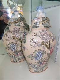 CHINESE BALUSTER JARS (pair)
HIGH DOME LIDS WITH FOO DOG FINIALS
