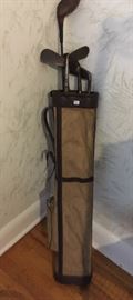 Hickory golf clubs, vintage canvas golf bag