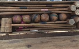 Antique English croquet set in wooden case