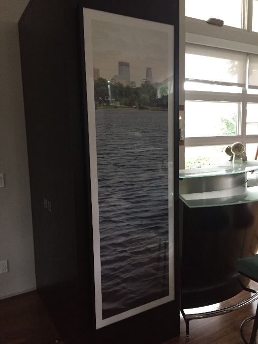 Fantastic framed photo overlooking Cedar Lake to Minneapolis skyline.  
6ft 1 inch tall by 2ft 1 inch wide