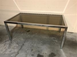 Chrome dining table with smoke top, fits 6, excellent condition, very shiny chrome, no damage