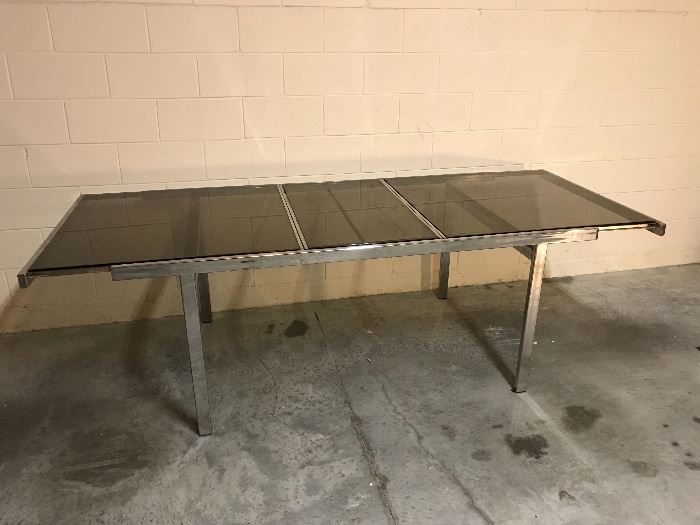 Extendable chrome and smoke glass dining table, excellent condition