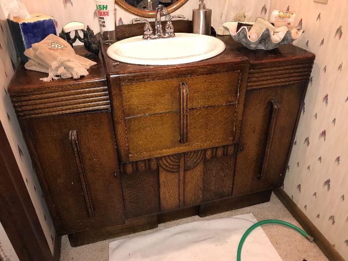 Great Art Deco radio cabinet converted into a washroom sink. Great for a bar?