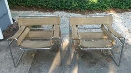 2- 70's Wassily style chairs with original suede straps