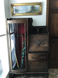 Hallway cabinet with glass enclosure, desk and drawers