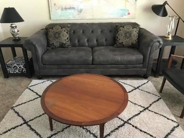 Tufted Chesterfield Style couch brand new, grey micro-fiber feels like soft suede....with two matching cushions