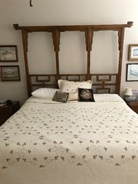 Asian Style Bed Frame. Almost New Simmons Beautyrest King Size Mattress and Box Springs