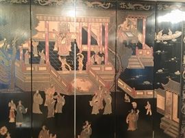 18. Black Chinese Carved 6 Panel Screen (98'' x 72'')