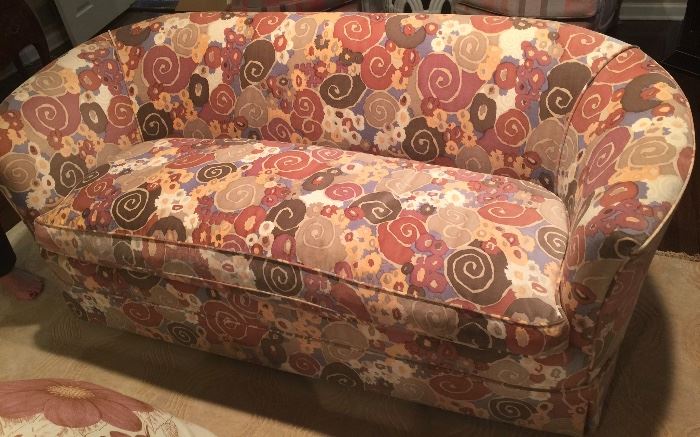 6. Pair of Custom 8 Way Hand Tied Down Filled Bench Seat Loveseats (75'' x 33'' x 30'')