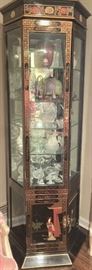 15. 6 Sided Asian Chinoisserie Lit 4 Door Display Cabinet (29'' x 29'' x 78'')