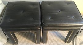 26. Pair of Leather Tufted Nailhead Parson's Benches (18'' x 18'' x 20'')
