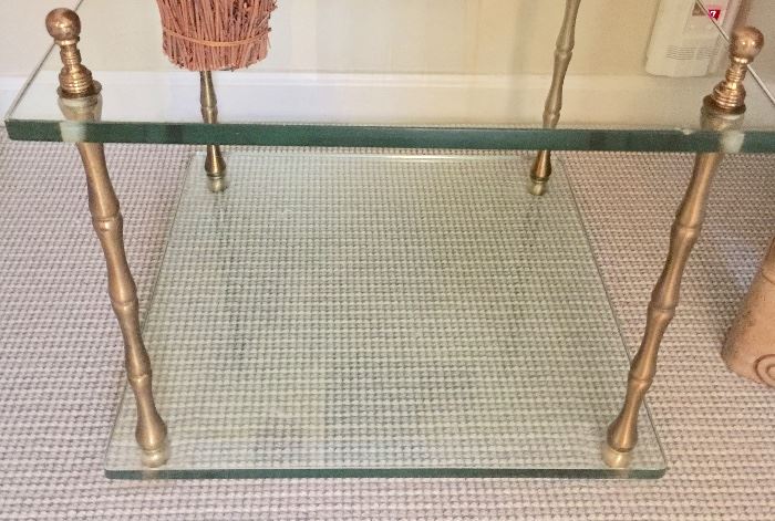 22. Pair of Glass & Brass Occasional Tables (18'' x 18'' x 14'')