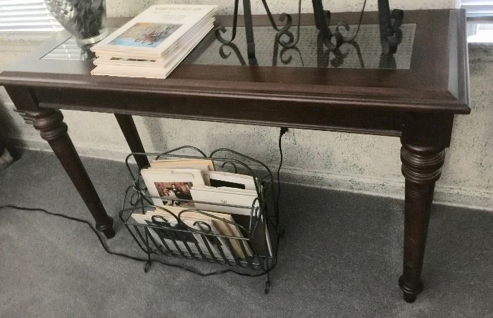 45. Wood w/ Cane Inset Console Table (48'' x 17'' x 29'')
