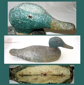 Antique Duck Decoy with Teal Colored Head and Glass Eyes 