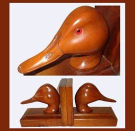 Beautiful Wooden Duck Head Bookends 