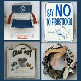 EEz-In Marine Products Boat Chairs, Set of 4, Fish and Crab Pot Signs and Fishy Wreath  