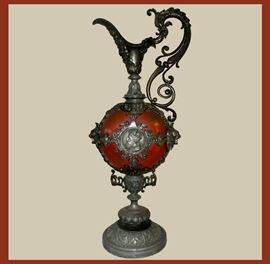 Fantastic Tall Ornamental Ewer with Carnelian Center and Elaborate Detail 