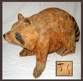 Jim Sears Carved and Signed Raccoon 