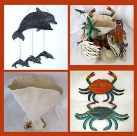 Large Dolphin Mobile, Metal Crabs and Corals and Shells 