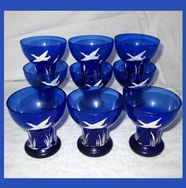 Mary Gregory Style Cobalt Blue Glassware  
