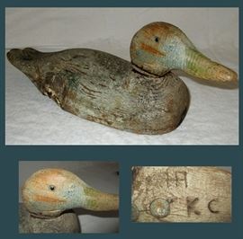 Old Duck Decoy Marked HA or HR KC with Very Old Paint 