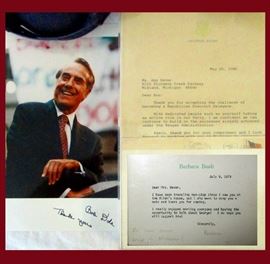 Signed 1979 Barbara Bush Letter Saying It was Great Being in Michigan, George Bush Letter Dated 1986 and Signed Bob Doyle Photograph 