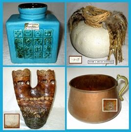 Tonnieshop Carstens W Germany Vase, Bonnie and Michael Robertson Gourd Art, Signed Double Vase and Solid Large Copper Cup Turkey 