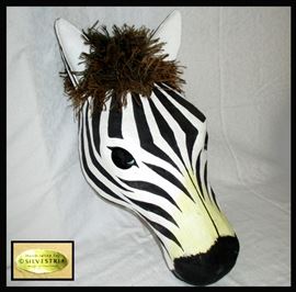 Very Nice Paper Mache Zebra Head, Marked Hand Crafted for Silvestri