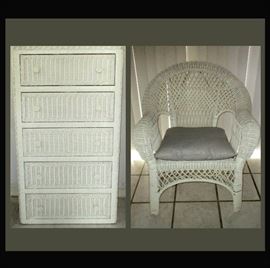 Wicker Chest of Drawers and Wicker Chair 