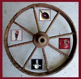 Rusty Old Cast Iron Wheel and Tiny Treasures