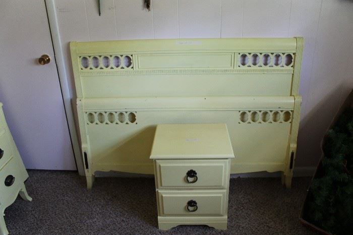 Vintage three piece set, head and foot board with rails, night stand and vanity in next picture