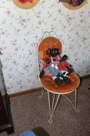 Vanity chair and black americana dolls