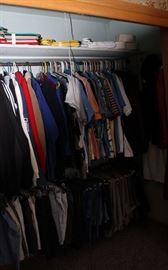 Large lot of mens clothing, mostly size large, golf shirts, jackets, shorts, jeans and dress pants