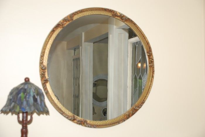 Vintage Round Mirror,; small nightlight lamp